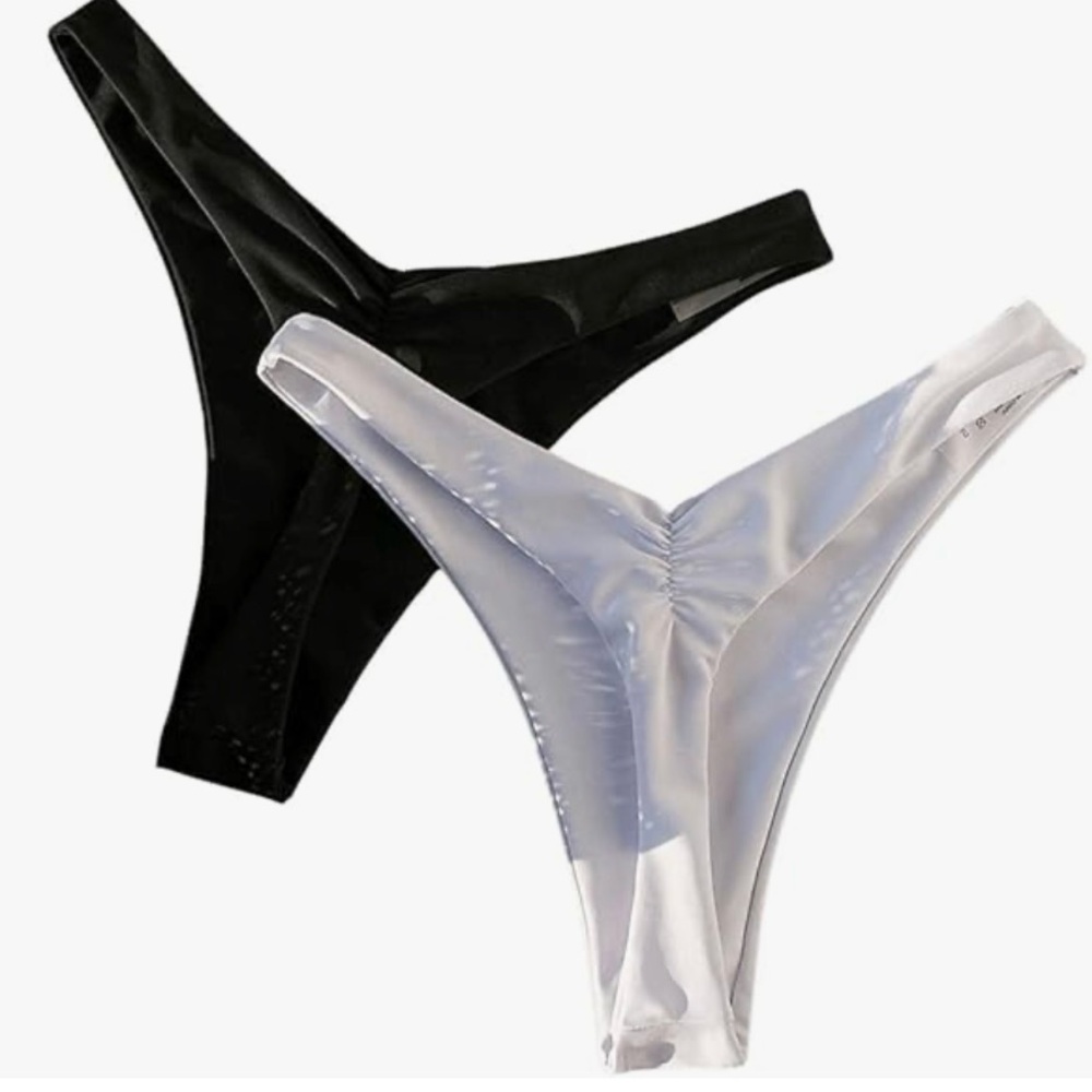 Black and White High-Cut Thong Bikini Bottoms